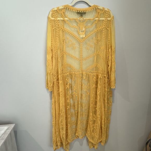 NWT Lane Bryant Sz 18/20 Statement Mustard Yellow Lace Long Boho Jacket Floral - Picture 5 of 8